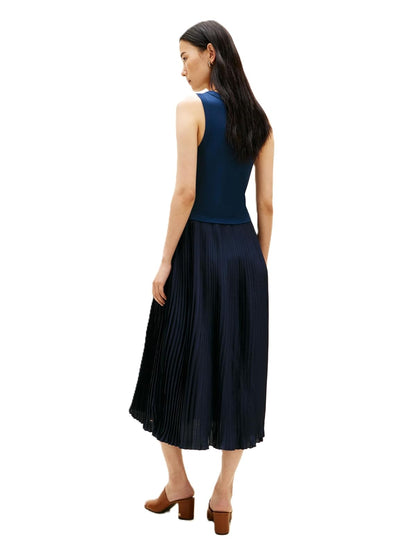 Tommy Hilfiger Mix Media Pleated SL Midi Dress Vestido Informal Mujer