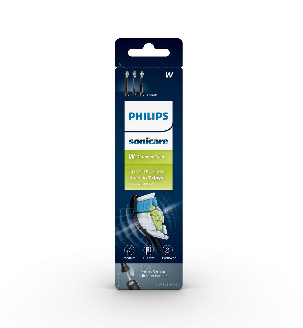 Philips Sonicare DiamondClean HX6064/65 - Cabezales de repuesto para cepillo para polvo de dientes eléctrico (4 unidades), color blanco, Negro, 3 unidades