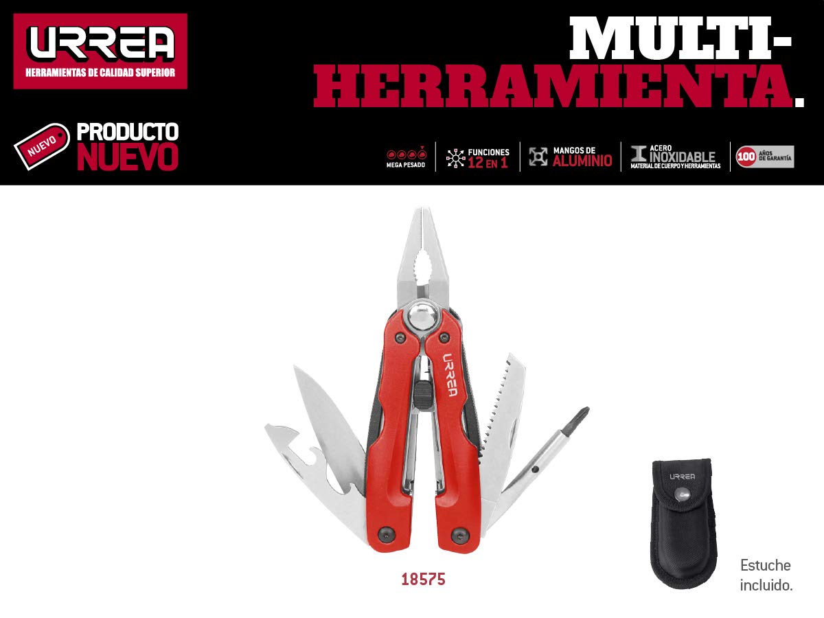 Urrea Multiherramientas 12 en 1 retráctil con mangos plástico y funda incluida