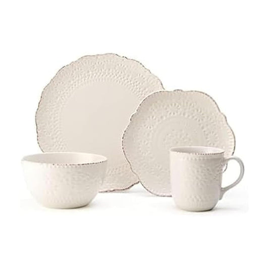 Pfaltzgraff Chateau Cream - Juego de vajilla de gres de 16 piezas, servicio para 4, color blanco roto