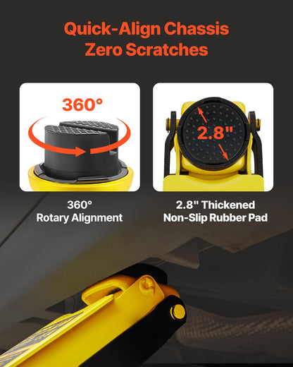 VEVOR Gato de Bajo Perfil de Acero Carga Máxima de 2,5 T Gato Hidraulico para Automóvil Rango de Elevación 85-380 mm Bomba Hidráulica Simple Gato Carretilla para Automóviles Familiares, Camiones, Todoterrenos