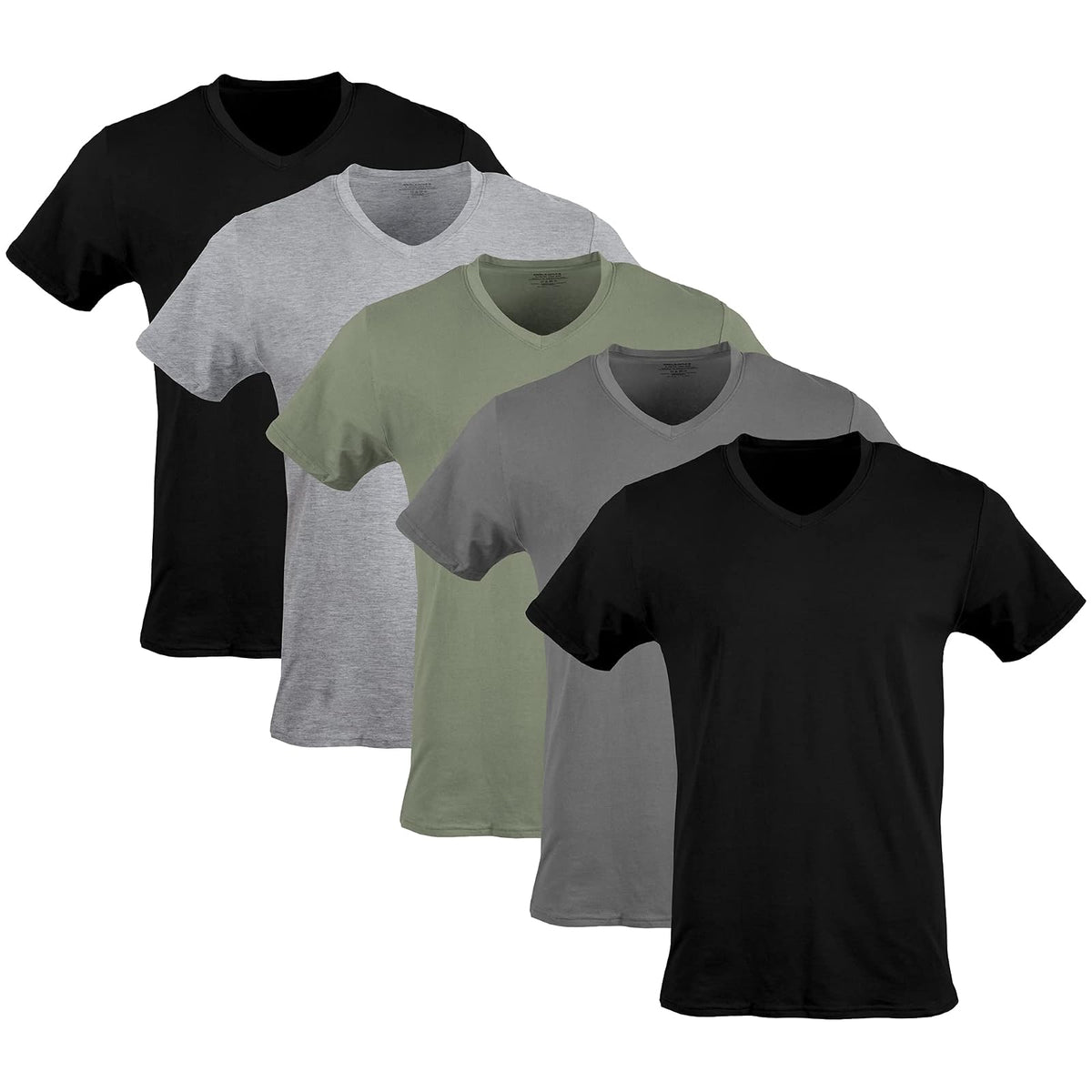 Gildan Camiseta Interior Cuello V para Hombre, Paquete - CH - Negro - Sport Gris - Charcoal - Military Green (5 unidades)