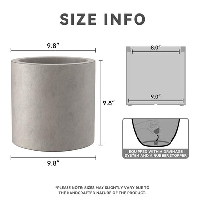 Kante - Maceta Redonda de hormigón de 9.8 Pulgadas de diámetro, Estilo Moderno, Grande, cilíndrica, con Orificio de Drenaje y tapón de Goma para Patio Interior y Exterior, hormigón Desgastado