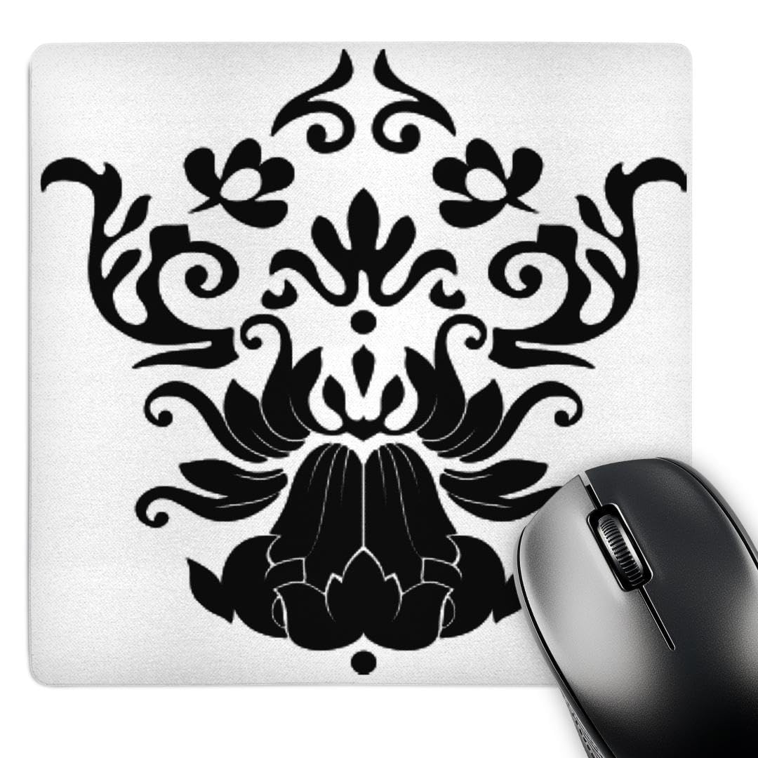 3dRose 8 x 8 x 0.25 Inches Mouse Pad, Elegant Black on A White Design (mp_65175_1)