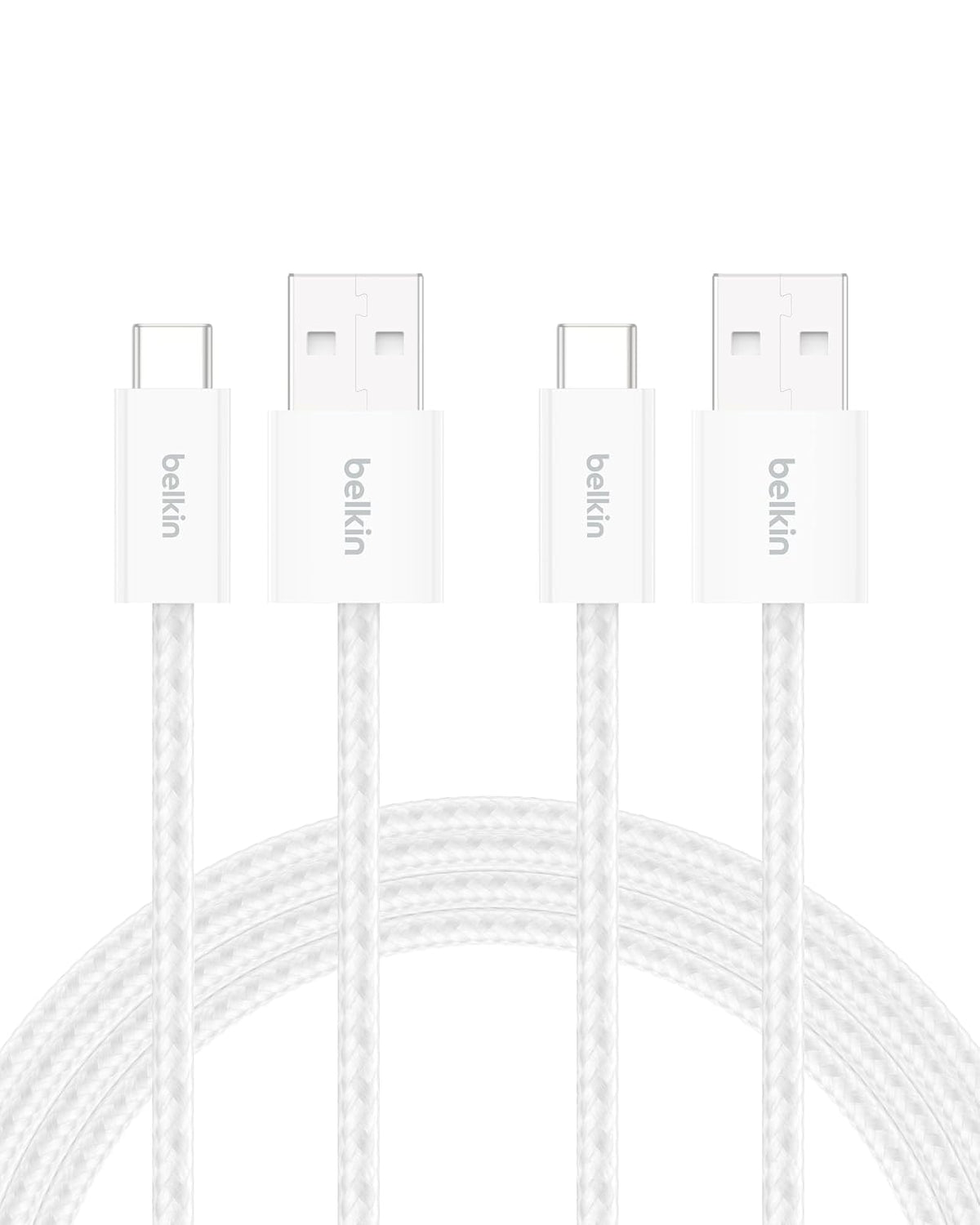 Belkin Cable Trenzado USB-A a USB-C 15W Blanco - Blanco - 6.5 pies - Paquete de 2