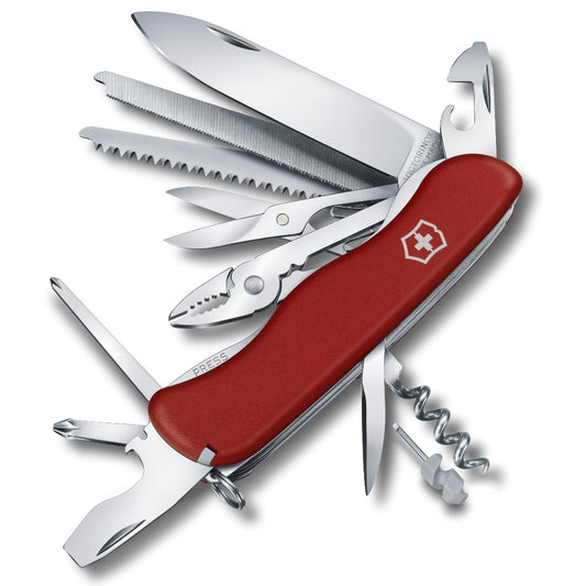 Victorinox Workchamp, Color Rojo, 111 mm, 21 Usos | Herramienta plegable resistente de 4.4 pulgadas con sierra de madera, lima de metal, alicates y tijeras. Escalas de poliamida