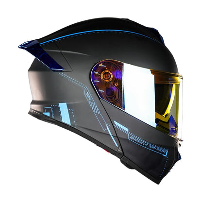 KOV Casco Metal Blue Thunder ABATIBLE Azul para Moto Certificado Dot