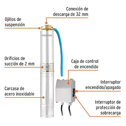 Truper BOS-1/2LM2, Bomba sumergible tipo bala para agua limpia 1/2 HP