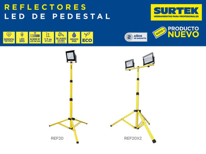 Surtek REF20X2 Reflector doble de LED SMD delgado con soporte telescópico 20 W de 1,900 lm