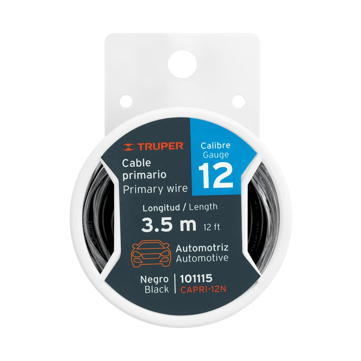 Truper CAPRI-12N Carrete con 3.5 m de Cable Primario Negro Calibre 12