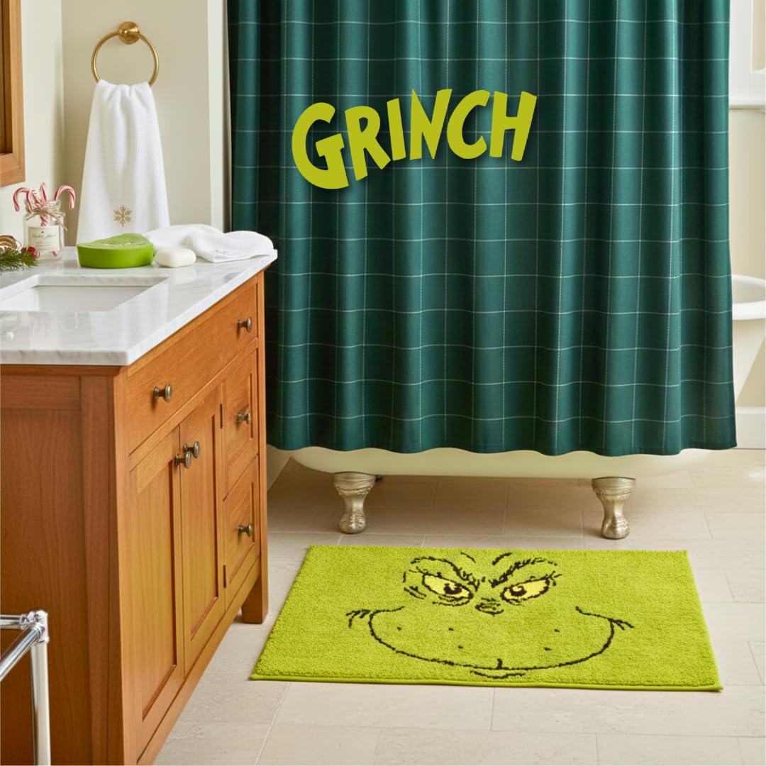 Franco Collectibles Grinch by Dr. Seuss - Alfombra de baño de poliéster Antideslizante para día Festivo y Navidad, 21 x 34 Pulgadas, (Producto con Licencia Oficial)