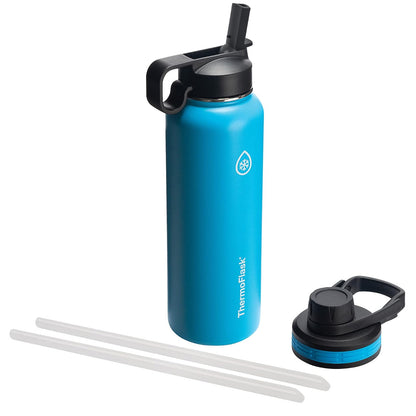 ThermoFlask Botella de Agua Doble Aislada con Dos Tapas 40 oz - Azul (Capri) - 1.2 Litros
