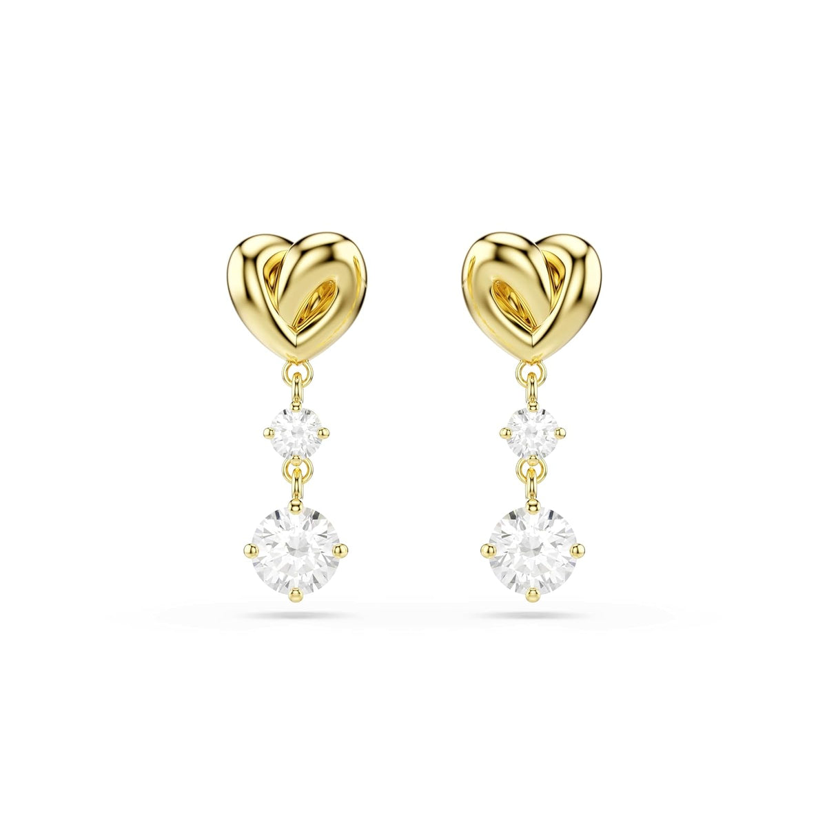 arete Swarovski Lifelong, corte redondo, corazón, blanco, baño dorado