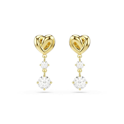 arete Swarovski Lifelong, corte redondo, corazón, blanco, baño dorado