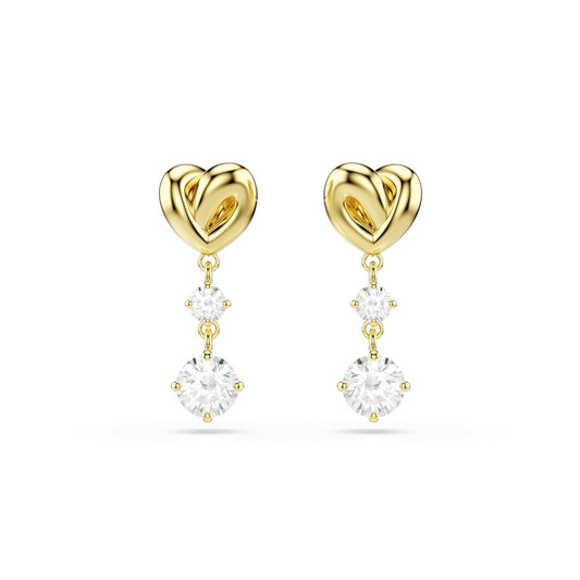 arete Swarovski Lifelong, corte redondo, corazón, blanco, baño dorado