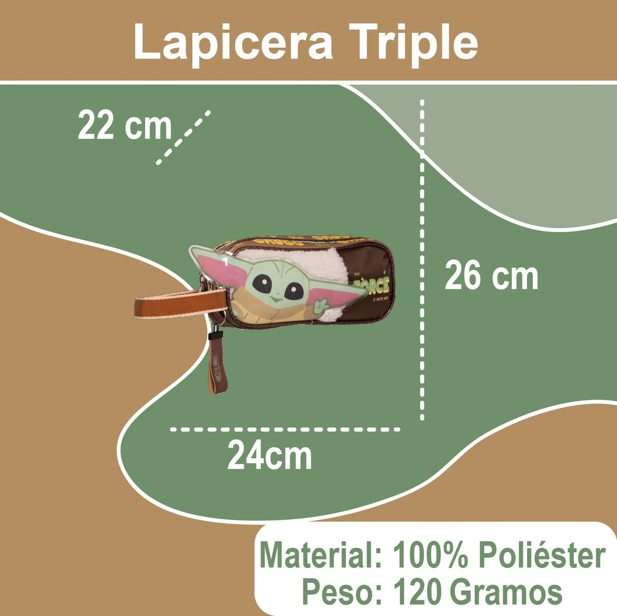 Ruz Lapicera Triple Infantil y Preescolar | The Mandalorian | 100% Poliéster | Estuche Escolar para Niños con 2 Compartimentos y Cierre de Cremallera | Recomendado desde 3 años