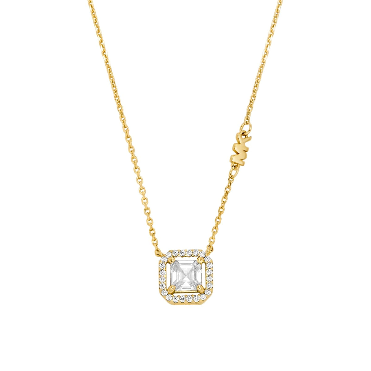 Collar con colgante talla asscher de Michael Kors de plata de ley chapada en oro para mujer, MKC1843710