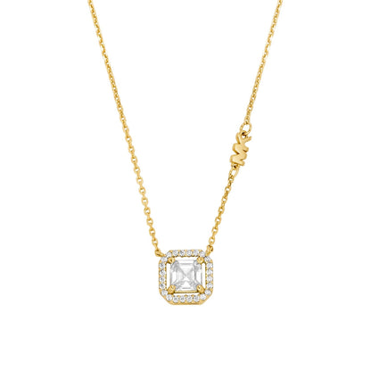 Collar con colgante talla asscher de Michael Kors de plata de ley chapada en oro para mujer, MKC1843710