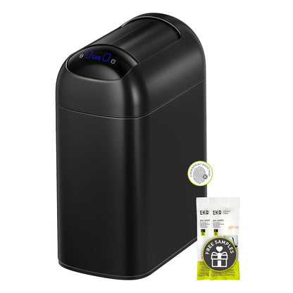 EKO Astro Slim - bote de basura con sensor, 10 litros/2.6 galones sin contacto con tapa de mariposa de cierre suave, sensor de movimiento de acero inoxidable para baño, cocina y oficina, negro mate
