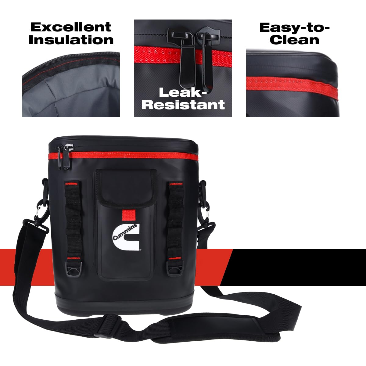 Cummins CMN34718 - Bolsa enfriadora portátil Suave con Aislamiento de Doble Laminado, 12 latas, con retención de Hielo para Trabajo, Campamento, Playa, Color Negro