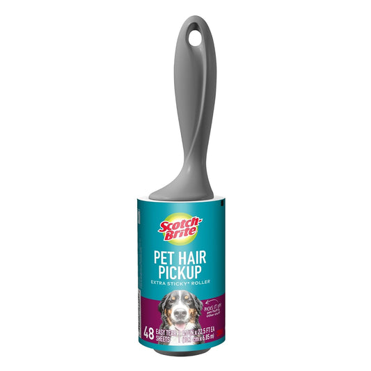 Scotch-Brite 3M Rodillo Quita Pelusa Multisuperficie 1 Pieza con 48 Hojas | Elimina pelos y pelusas, 50% más adhesivo, Ideal para ropa y muebles, Mango ergonómico, Fácil de usar