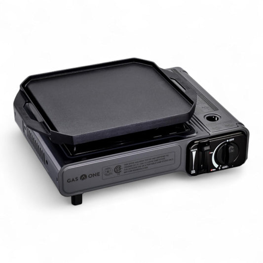 GasOne GS-1000G-KIT - Estufa de gas butano con plancha superior plana incluida, quemadores de estufa de butano para cocinar para camping, cocina, aluminio fundido a presión con revestimiento