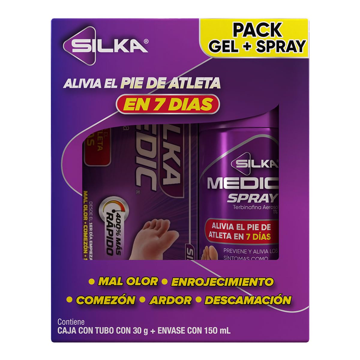 2 Pack SILKAMEDIC Antimicótico Con Terbinafina Gel 30g + Spray 150ml