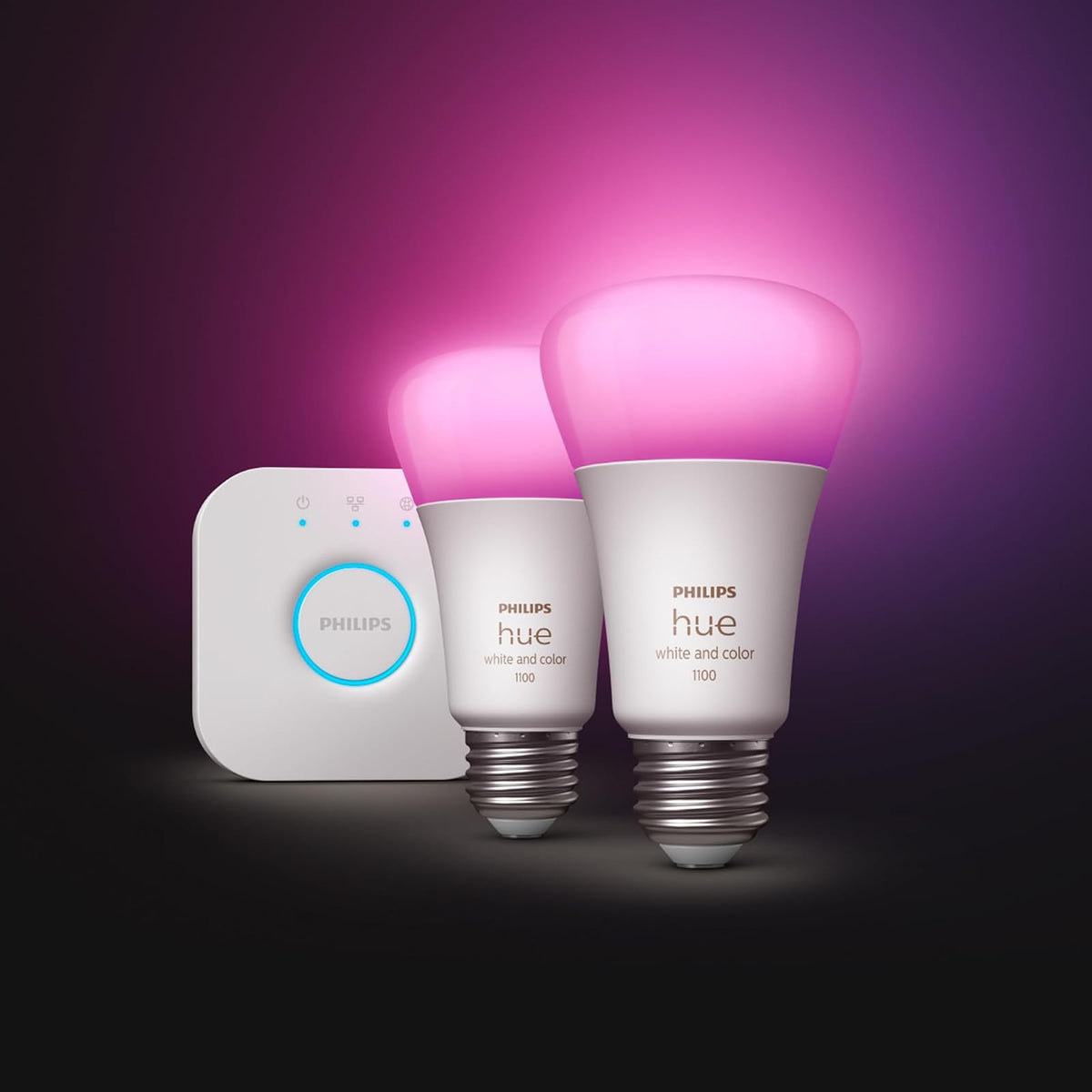 Philips Hue Color A19 foco LED inteligente 2PK + Puente Hue - Blanco y Ambiente de Color
