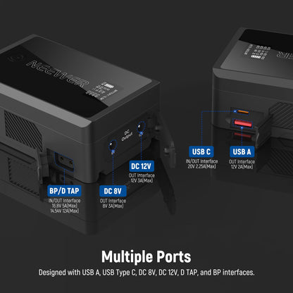 NEEWER Mini V Mount Battery con D Tap/USB C/USB A/BP/Puertos DC Dobles/Pantalla OLED, 3450mAh 50Wh 14.54V V V Lock Batería Soporta 45W PD Carga Rápida para Monitor de Cámara Luz de Video, PS050E