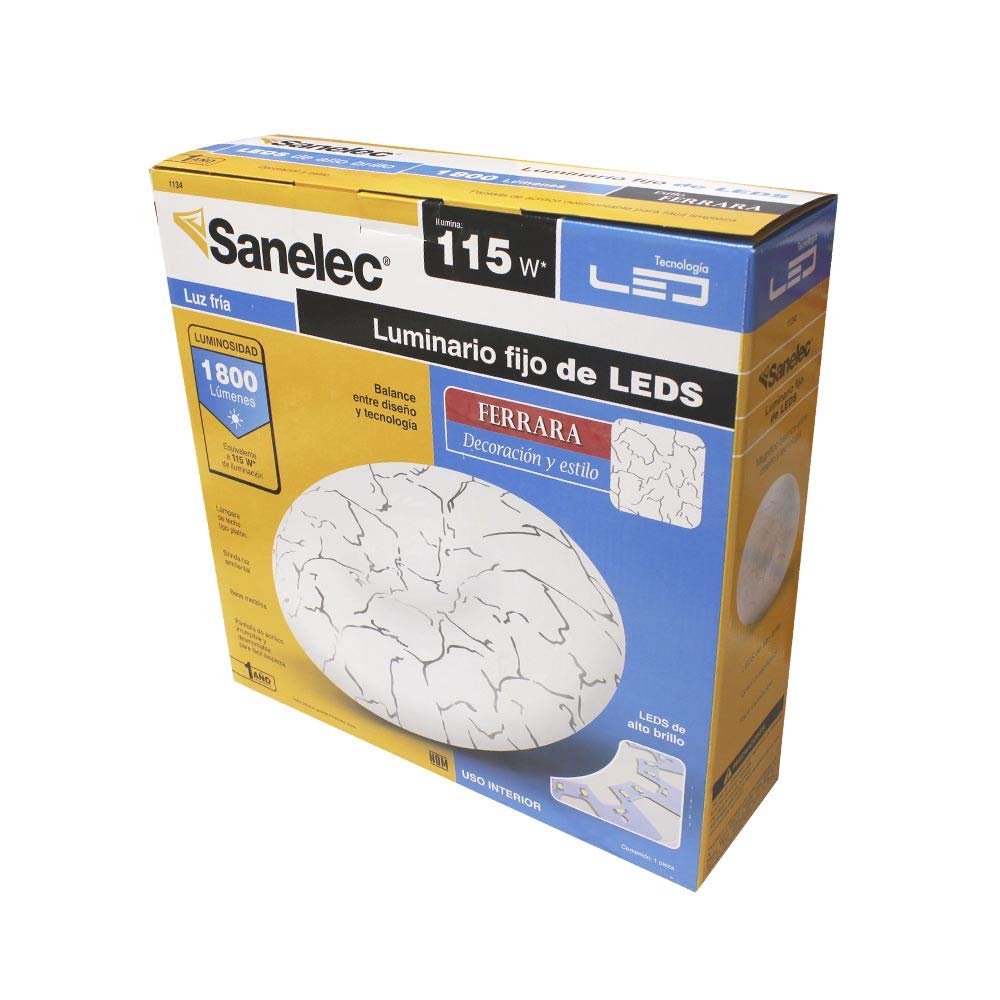 SANELEC, Plafón Redondo, Luminario Fijo, Tipo Ferrara, Decoración y Estilo, 12 W, Luz Fría, Modelo 1134