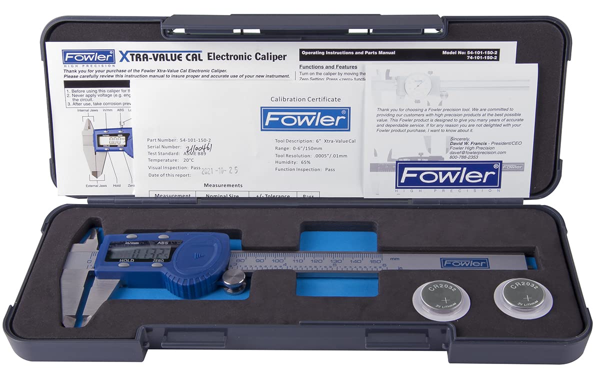 Fowler 54-101-150-2, Calibre digital Xtra-Value Cal con rango de medición de 0-6 pulgadas/150 mm, azul