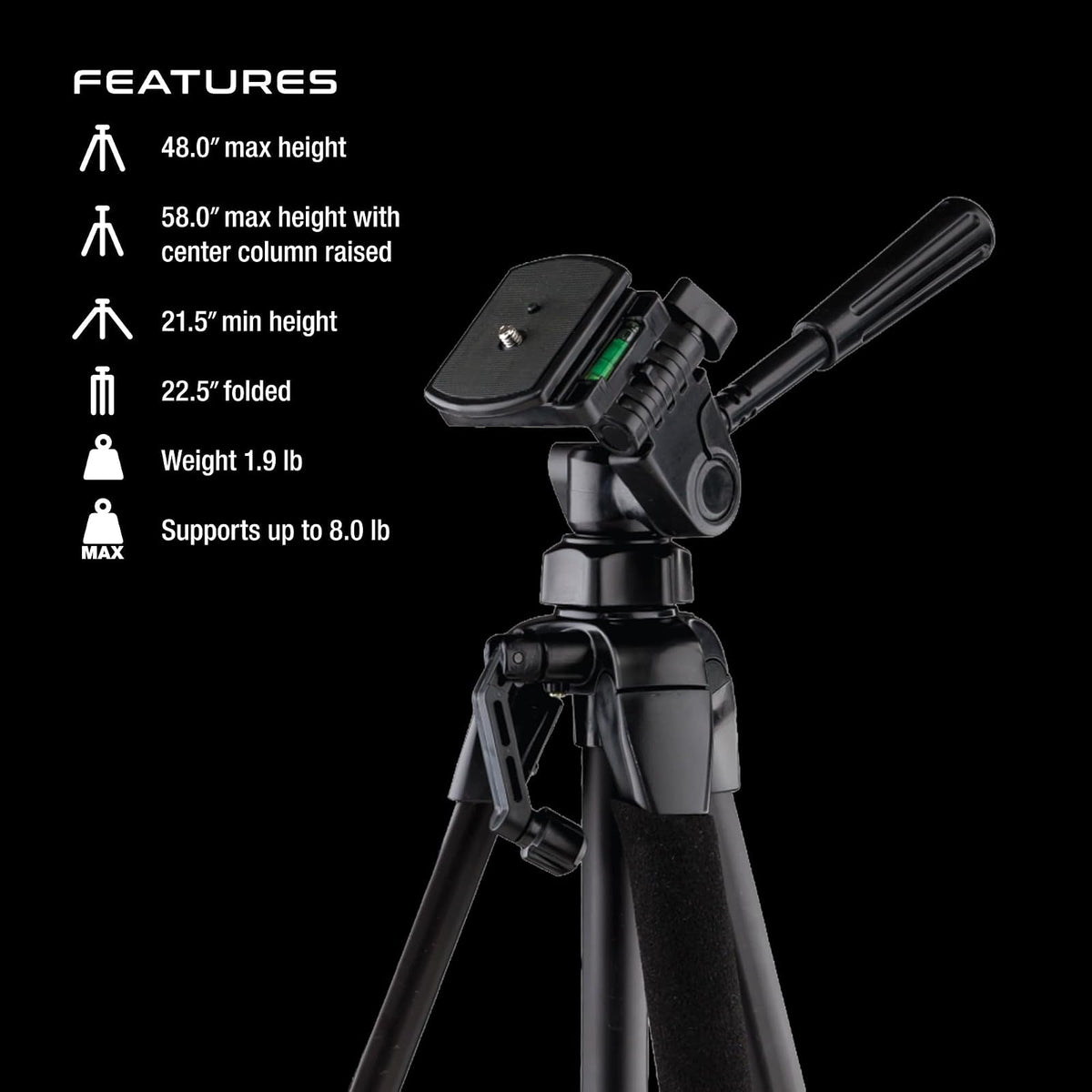 Sunpak 5858DLX Tripié con Cabeza de 3 Movimientos 5858DLX, y adaptadores para Smartphones and GoPro