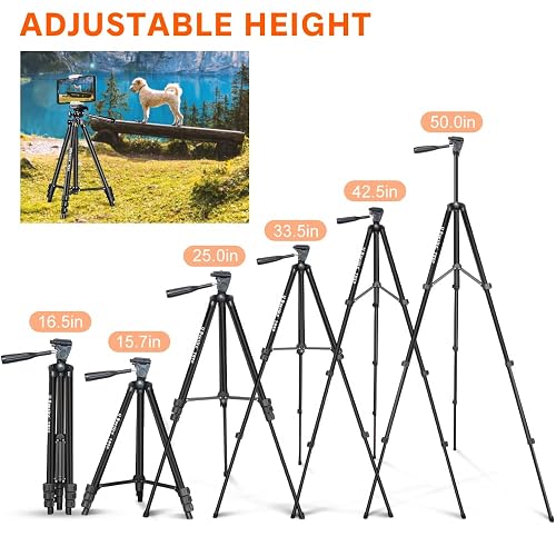 UBeesize - Trípode de Aluminio Ligero Extensible de 50 Pulgadas con Soporte Universal para teléfono Celular/Tablet, Obturador Remoto, Compatible con Smartphones, tabletas y cámaras.