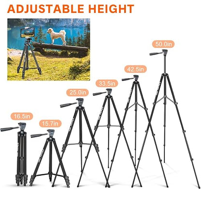 UBeesize - Trípode de Aluminio Ligero Extensible de 50 Pulgadas con Soporte Universal para teléfono Celular/Tablet, Obturador Remoto, Compatible con Smartphones, tabletas y cámaras.