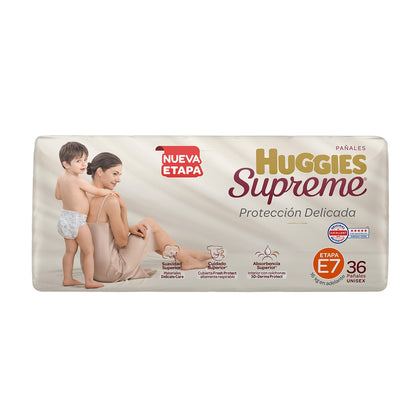 Pañal Huggies Supreme Etapa 7, Caja con 180 piezas, para bebés de 16 kg en adelante. Único clinica y dermatologicamente probado