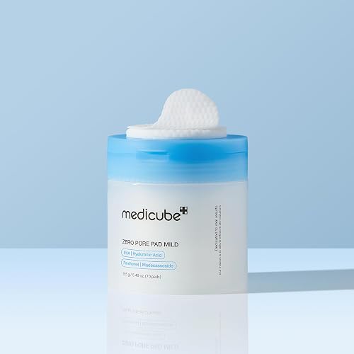 MEDICUBE Zero Pore Madecassoside Pads Mild, Pads Tonificantes Faciales con PHA, Madecassoside, Pantenol y Ácido Hialurónico, Exfoliación Suave para Piel Sensible, 70 Pads