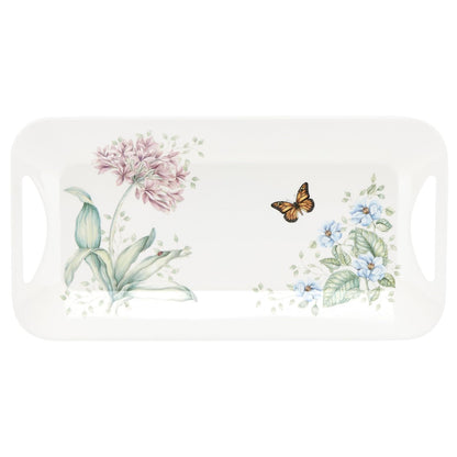Lenox Plato llano con diseño de mariposa y pradera, melamina , Bandeja Hors D'Oeuvres, Blanco