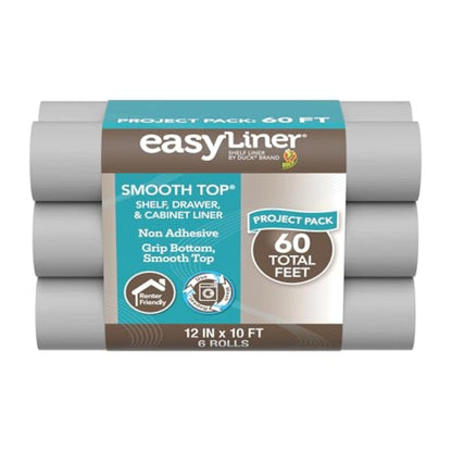 Smooth parte superior EasyLiner para armarios y cajones, fácil de instalar y cortar para ajustar, papel de estante y forro de cajón no calcomanía, forro antideslizante para despensa de cocina, 12