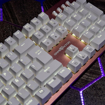 Game Factor KBG400-PK-BL Teclado Mecánico Gamer Rosa con Retroiluminación Blanca Estructura Metálica Antighosting Switch Blue