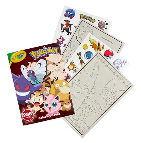 Crayola - Libro para Colorear Pokémon, 288 Pgs, páginas para Colorear Pokémon y Pegatinas, Regalo para niños, de 3, 4, 5, 6 años