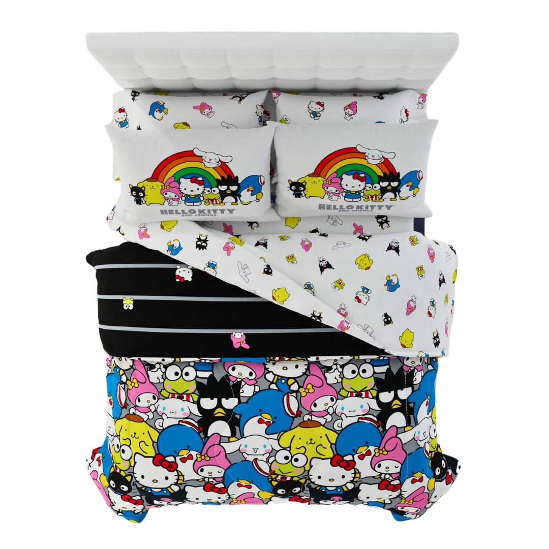Franco Barbie 1959 Juego de Edredón y Sábanas Reversible - 7 Piece Full Size - Multicolor: Hello Kitty y amigos