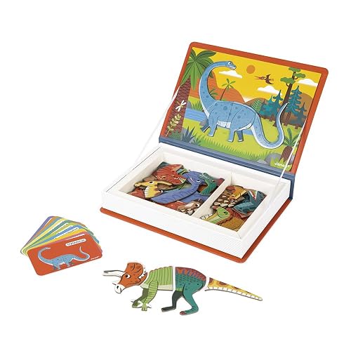 Janod - Magneti'Book Dinosaurios - Juego Educativo magnético 50 Piezas - Desarrollo de Habilidades motoras Finas y la imaginación - A Partir de 3 años