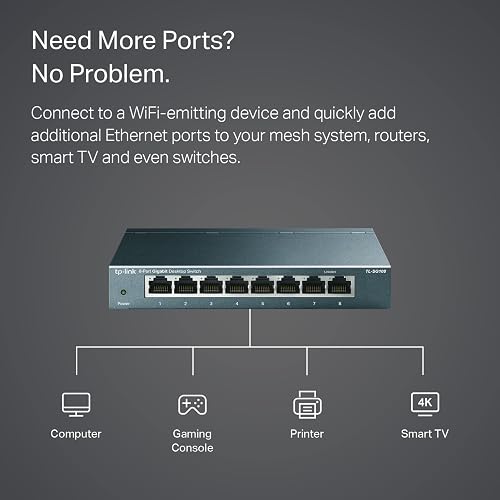 TP-Link Switch de Red Gigabit TL-SG108 - 8 Puertos RJ45 Gigabit - Carcasa Metálica - Plug and Play - QoS e IGMP Snooping - Ahorro de Energía
