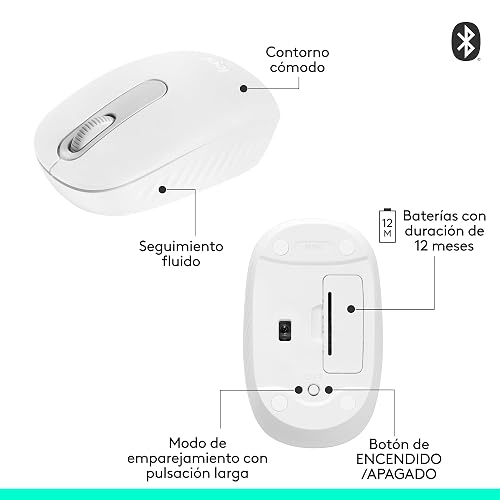 Logitech M196, Mouse inalámbrico Bluetooth, Mouse Compacto y portátil para laptops, Tablets y más, batería con duración de 12 Meses, Compatible con PC y Mac, Windows y macOS - Blanco