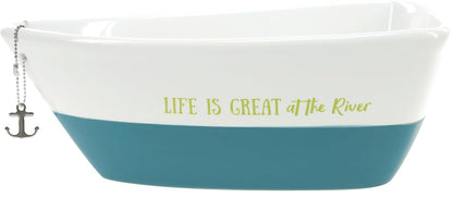 Life Is Great At The River - tazón para servir en forma de barco con cuchara de bambú y llavero de ancla extraíble