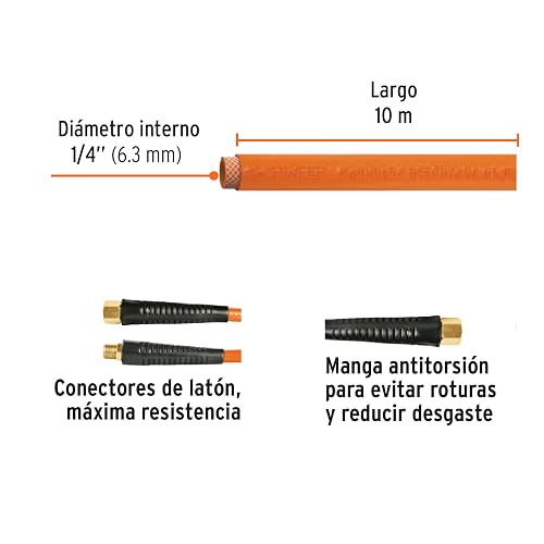 Truper MAN-PI-10-1/4, Manguera de PVC para compresor largo de 10m, diámetro 1/4"