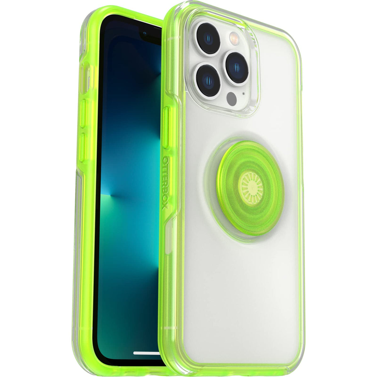 OtterBox Otter + POP Symmetry Clear Series Funda para iPhone 13 Pro - Limelight (transparente/verde)