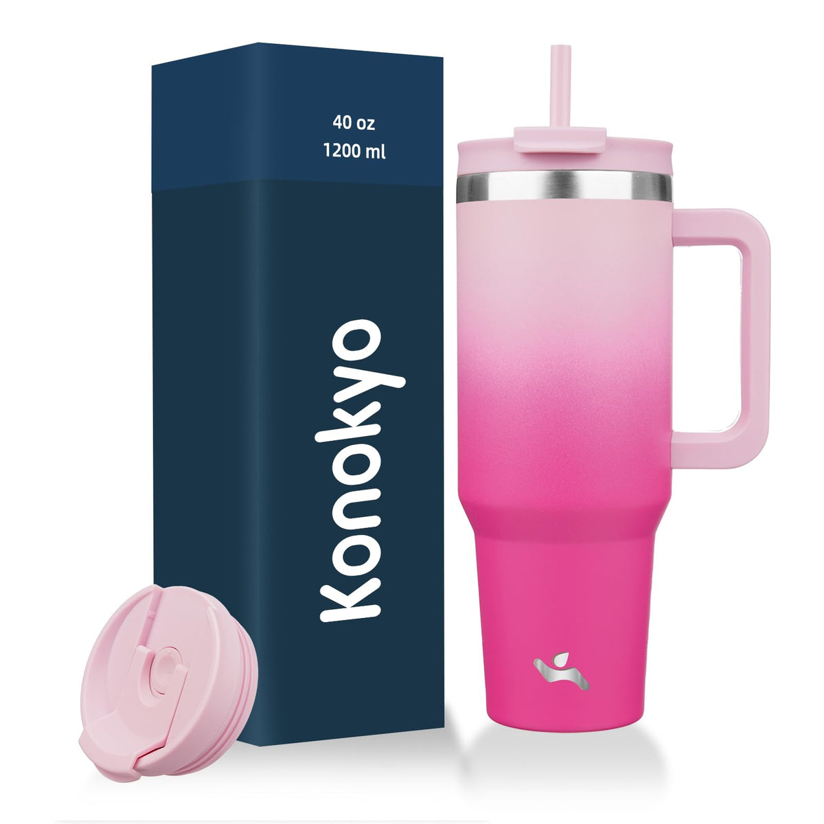 Konokyo Vaso Térmico de 40 oz con Asa y Popote, Lavanda - 40 Ounces - Flores de cerezo