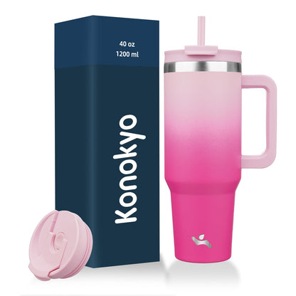Konokyo Vaso Térmico de 40 oz con Asa y Popote, Lavanda - 40 Ounces - Flores de cerezo