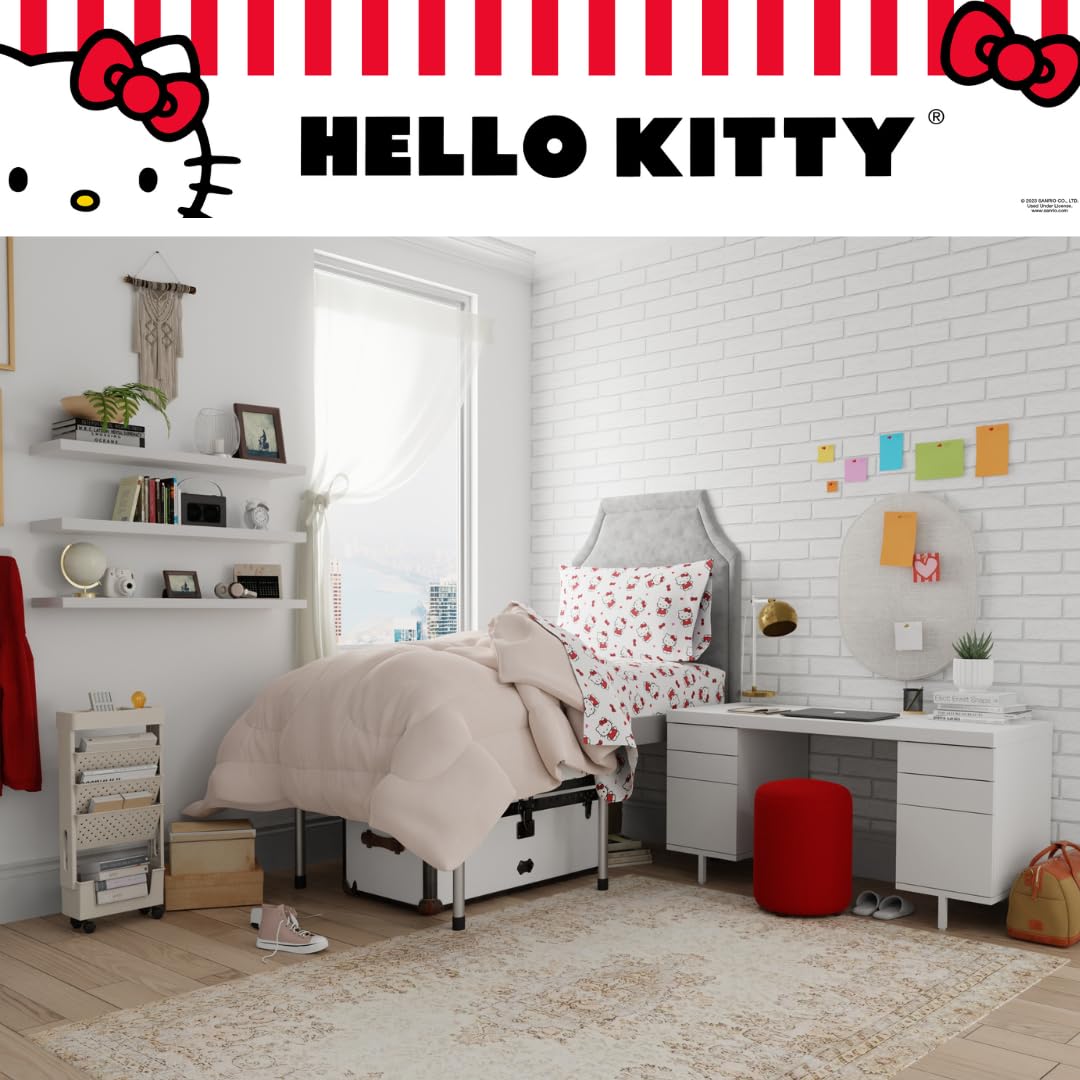 Franco Collectibles Hello Kitty Bedding Juego de sábanas de algodón súper Suave de 3 Piezas Individual XL, Esenciales para recámara Universitario (Producto con Licencia Oficial)